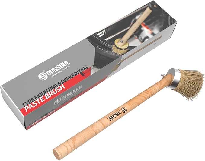 SUNSOUL Wooden Handle Angled Tire Mounting Paste Lube Brush 15.75” in Length, Compatible with Universal Tire Mounting Compounds and Other tire lubes