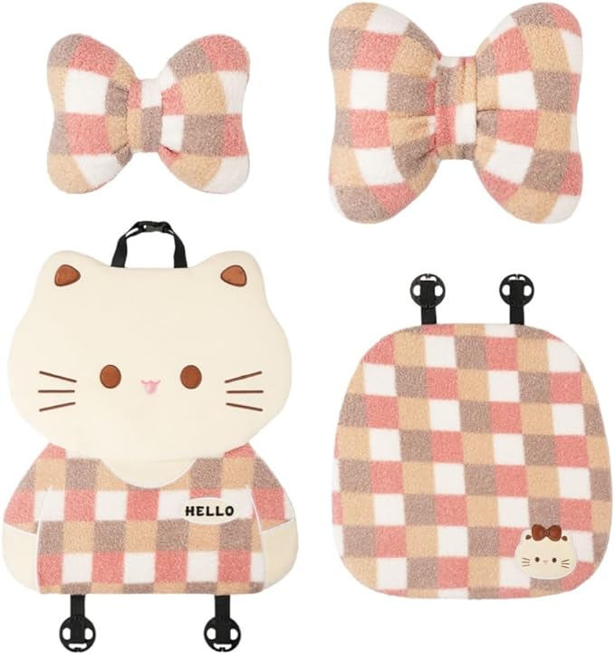 Cute Cartoon Car Seat Cushion with Back Car Neck Pillow and Lumbar Support Pillow Cute Car Seat Pillow Lumbar Pillow for Driving Fatigue Relief