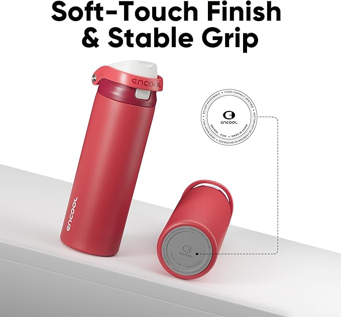 ENCOOL Leakproof Insulated Water Bottle with Straw Dual-Sip Water Bottle Bag-Safe Design for Work, Commute & Gym – Keeps Drinks Cold All Day, 24 oz, Ember Clay
