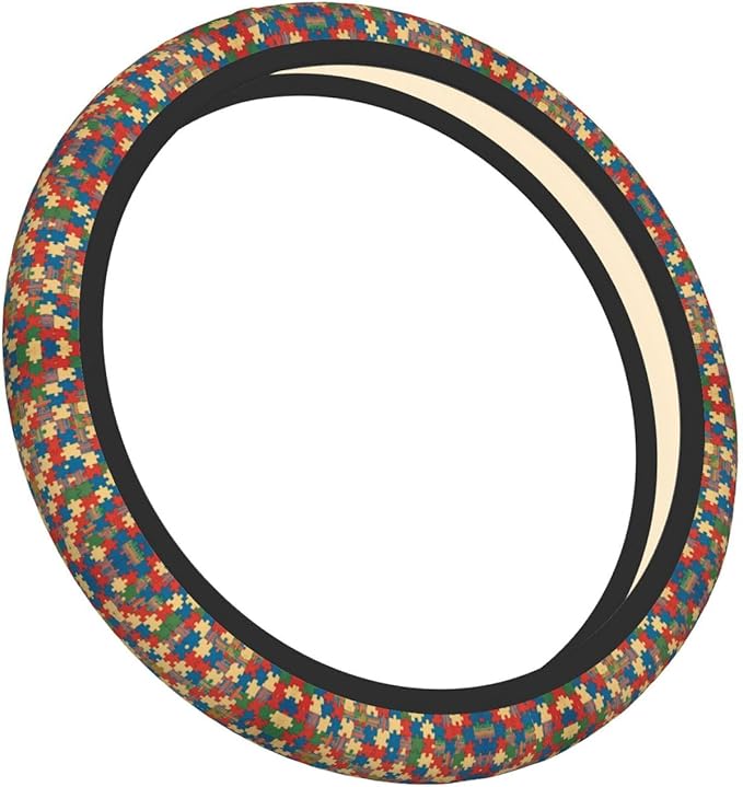 Puzzles Pattern Universal Fit Steering Wheel Cover for Car, Truck, and SUV, Durable Steering Wheel Protection