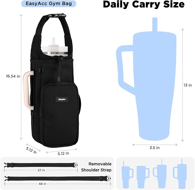 EasyAcc Magnetic Gym Bag, Upgraded 5X Super Strong Magnetic Gym Water Bottle Bag Holder Carrier, 5 Built-in Magnets, Phone Pockets, Shoulder Strap, Gifts for Gym Lovers Gym Accessories for Men Women
