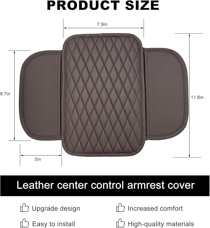 Car Center Console Cover, Waterproof Leather Arm Rest Cushion Pad with 2 Storage Bags, Anti-Scratch Armrest Seat Box Protector Interior Accessories for Most Vehicles (Coffee)