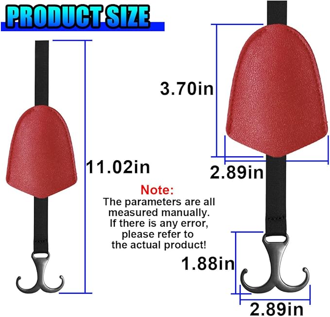 2PCS Car Seat Hooks for Headrest, Leather Car Seat Back Storage Hanger with Double Hooks, Universal Hidden Auto Organization Accessories for Purses, Bags, Umbrellas, Handbags (Red)