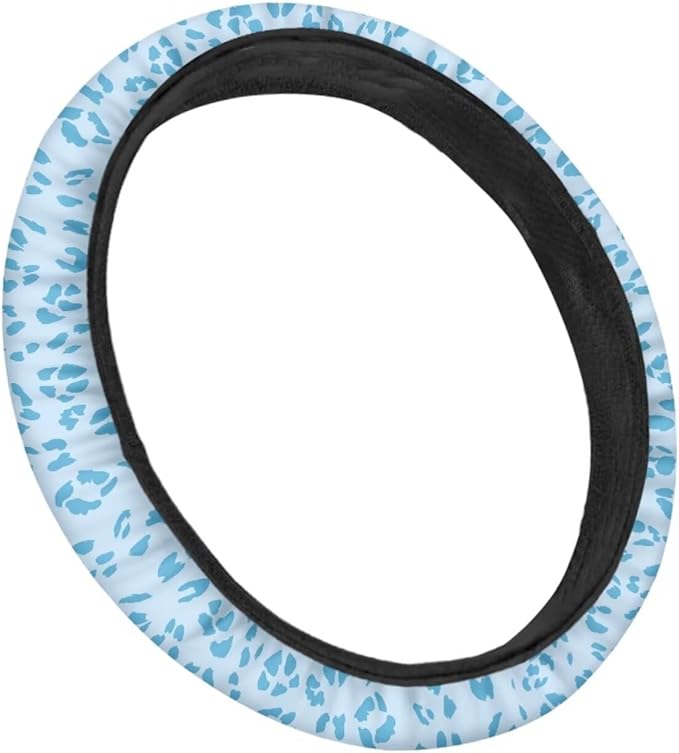 Universal Non-Slip Steering Wheel Cover, 15-inch Polyester Material Driving Accessories, Adjustable for Car and Truck(Light Blue Leopard)