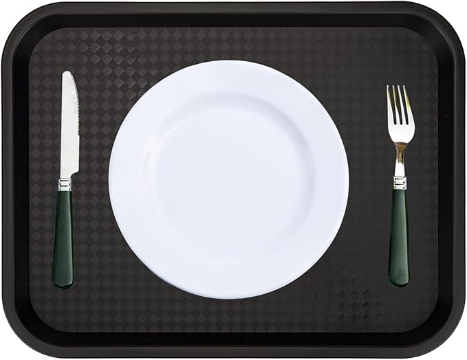 Yarlung 12 Pack Plastic Fast Food Trays, 13.7 x 10.5 Inch Rectangular Cafeteria Trays Restaurant Serving Tray for Coffee Table, Kitchen, Party, Brown