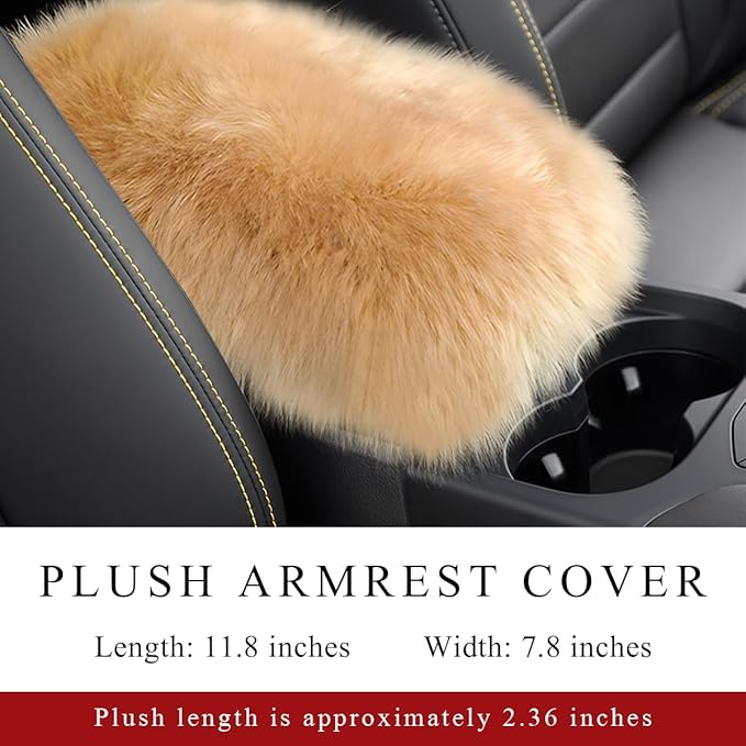 Car Center Console Cover Pad, Fluffy Middle Console Pad Armrest Seat Box Cover, Universal Furry Arm Rest Decoration Protector for Car Truck SUV, Interior Car Accessories (Brown)