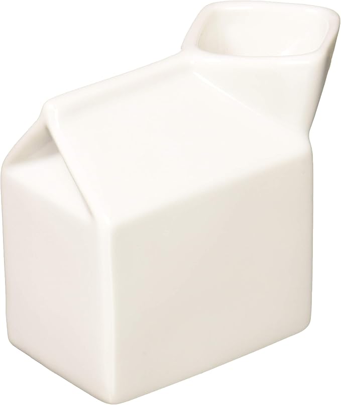 HIC Kitchen Milk Carton Creamer, Fine Porcelain, 6-Ounce, For Serving Milk, Cream, Syrup, Dressings, And Sauces