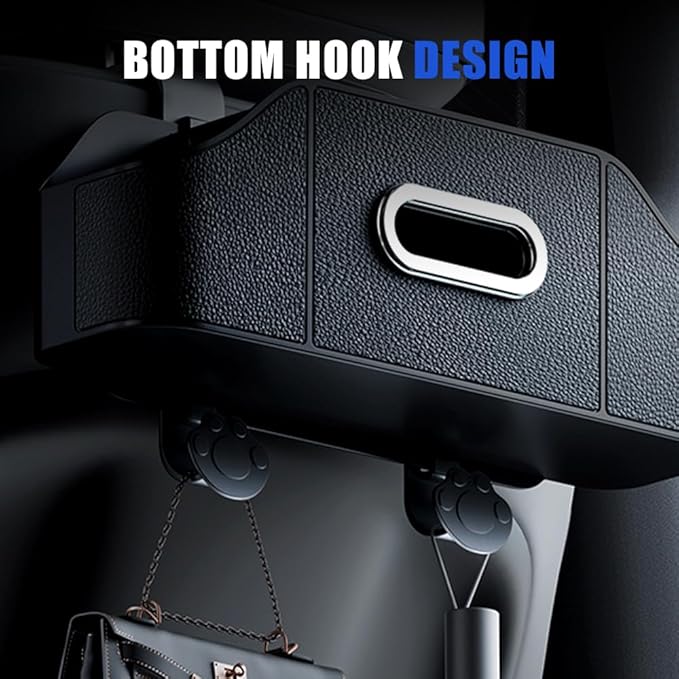 Multifunctional Car Back Seat Storage Organize with Tissue Holder, 2 Cup Holders and Purse Hooks, For Phones, Snacks, Drinks, Bags, Travel Storage (Black)