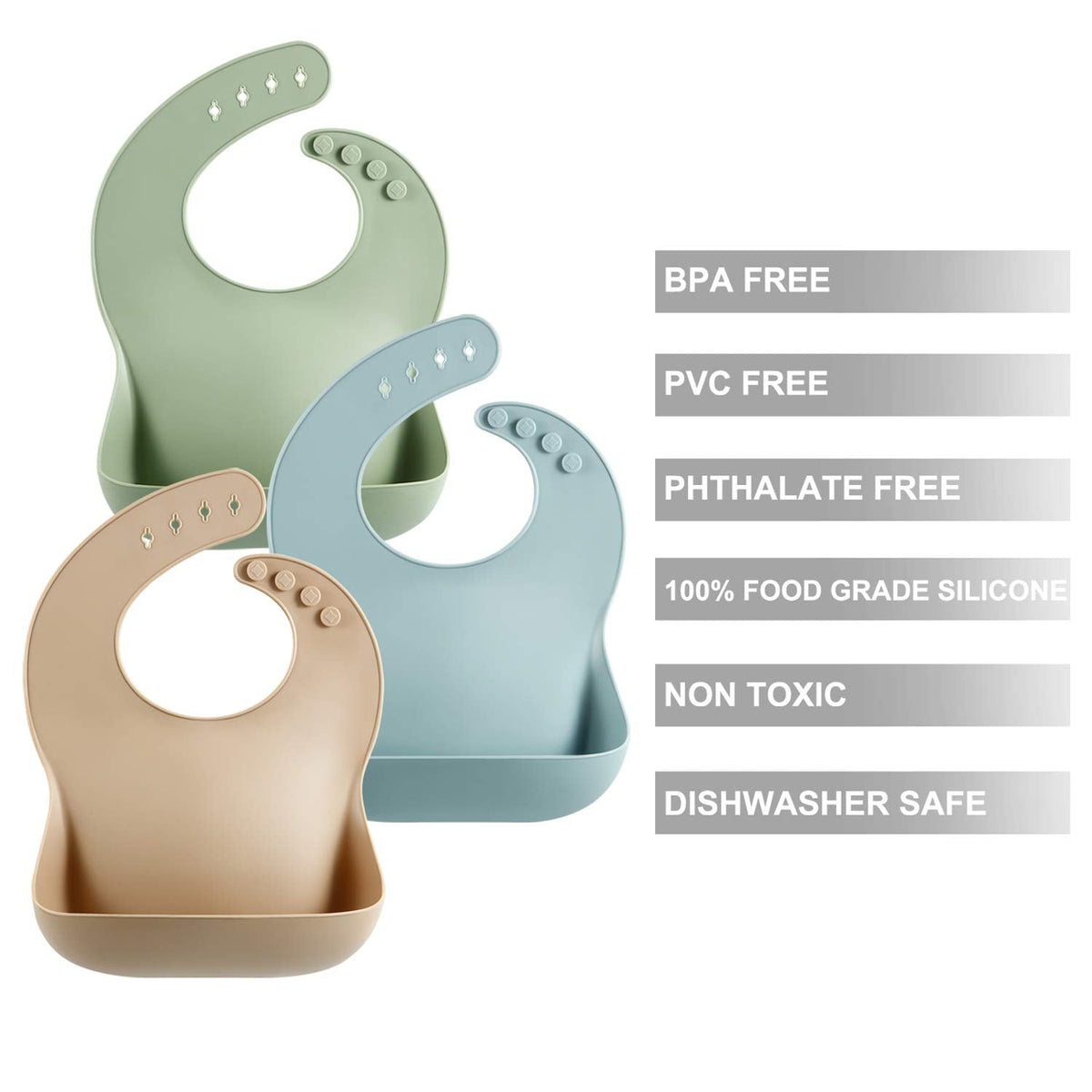 PandaEar Silicone Baby Bibs – Set of 3 Waterproof, Soft & Adjustable Bibs (6–72 Months)