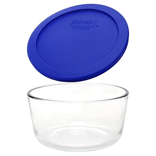 Pyrex 7201 4-Cup Glass Bowls and 7201-PC Cadet Blue Lids (4-Pack) Perfect for Meal Prep, Organization, Food Storage and so Much More - Made in USA