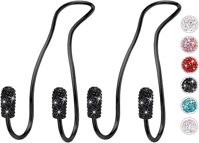 MTGOCHA Car Headrest Hooks Car Purse Hook(2 Pack),Bling Car Bag Hooks, Car Hook for Purses and Bags Cute Metal Car Purse Holder Hook, Bling Car Accessories for Women, Electroplating Black