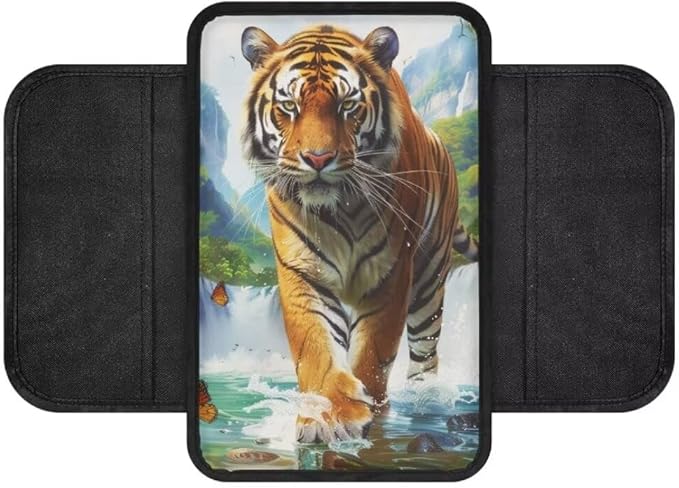 Boatee Tiger Console Cover Car Center Console Cover Auto Arm Rest Pad Armrest Organizer Car Accessories Interior Set Vehicle Console Cushion Armrest Box Pad Universal Armrest Storage Box Mat Blue