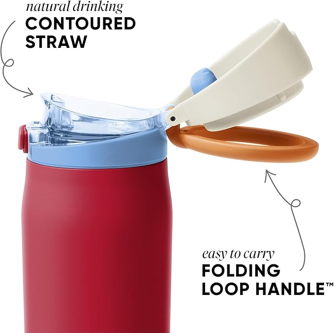 Simple Modern Mesa Loop Water Bottle with Covered Straw and Handle | 30oz Cup Holder Friendly Insulated Stainless Steel Bottles for Travel, Sports and School | Salsa