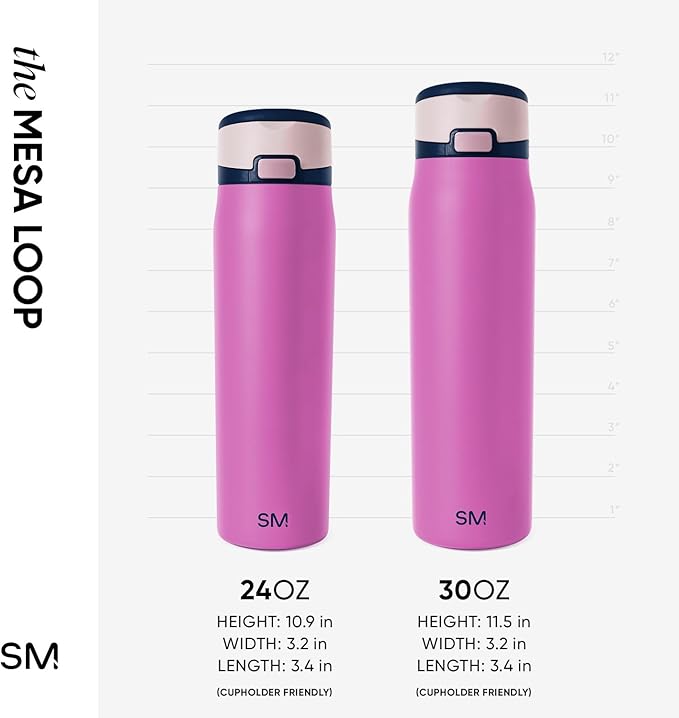 Simple Modern Mesa Loop Water Bottle with Covered Straw and Handle | 24oz Cup Holder Friendly Insulated Stainless Steel Bottles for Travel, Sports and School | Fuscia Mix