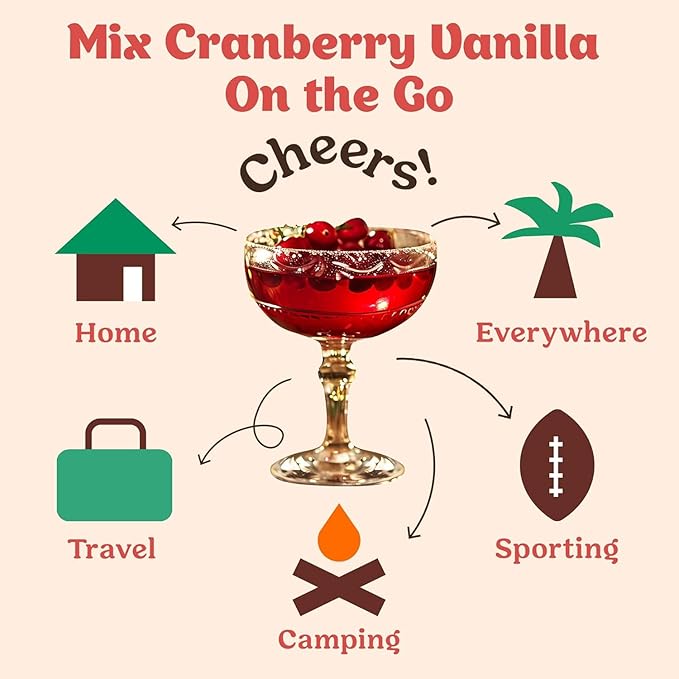 Craftmix Cranberry Vanilla Cocktail & Mocktail Drink Mixer, Skinny Mixes - Water Flavoring Packets - Made With Real Fruit - Vegan, Low-Carb, Low-Sugar, Non-GMO, Dairy Free, Gluten Free, 12 Pack