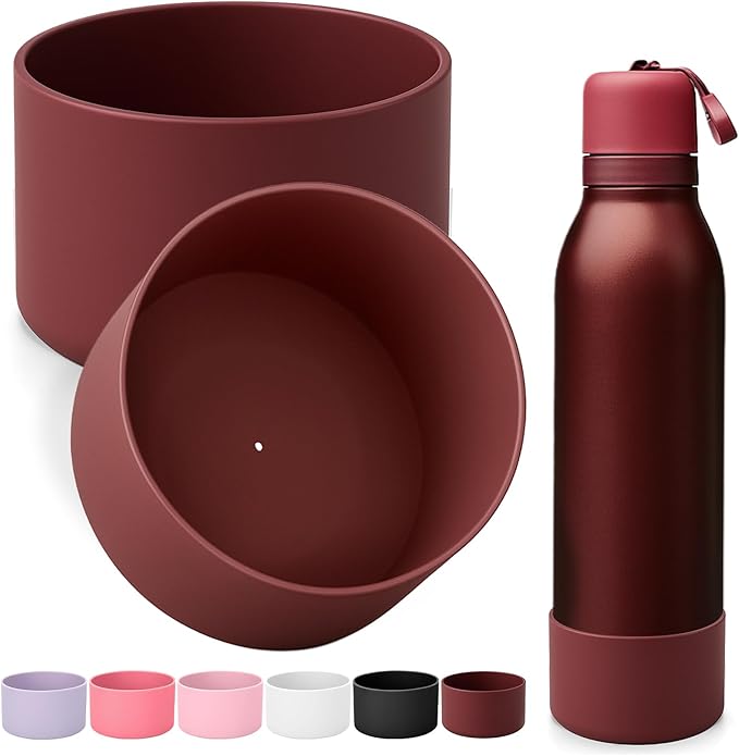 Mity rain 2PCS Silicone Boot for Owala FreeSip Twist Water Bottle, Anti-Slip, Noise-Reducing,Prevents Scratches(24 oz Black Cherry)