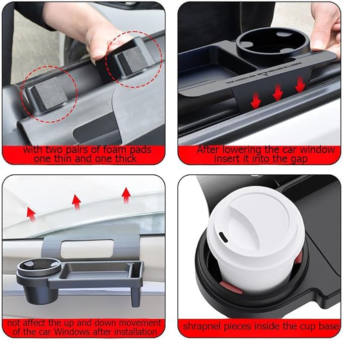 GDQ Car Window Organizer (2 Pack) - Multi-Function Clip-On Cup Holder & Phone Mount | No Drill Universal Fit for SUV/Truck/Sedan | Insert Installation