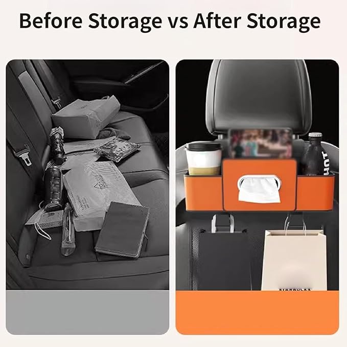 Car Organizers and Storage Box Behind Seat, Car Organizers and Storage Back Seat, With Multiple Pockets, Hanging Car Seat Storage Travel Essentials, Snacks, Bottles (Brown)
