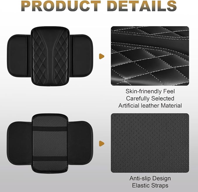 YORKNEIC Center Console Cover Fit for Ford Escape,Upgraded Faux Leather Car Arm Rest Cover Pad with 2 Storage Bags,Anti-Scratch/Wear-Resistant/Waterproof Car Armrest Cover Protection(Black)