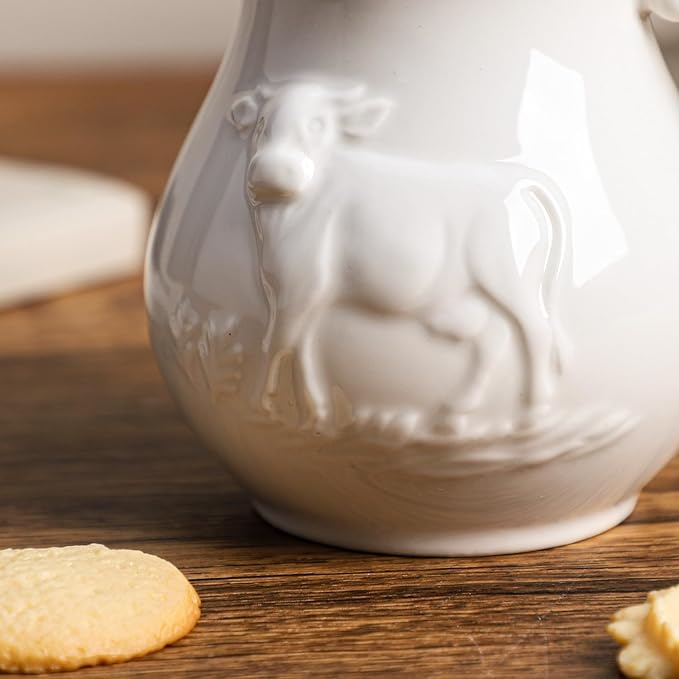 CHOOLD Pure White Ceramic Creamer with Handle,Coffee Milk Creamer Pitcher, Serving Pitcher Sauce-Cow