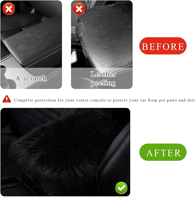 Car Center Console Cover Pad, Fluffy Middle Console Pad Armrest Seat Box Cover, Universal Furry Arm Rest Decoration Protector for Car Truck SUV, Interior Car Accessories (Black)