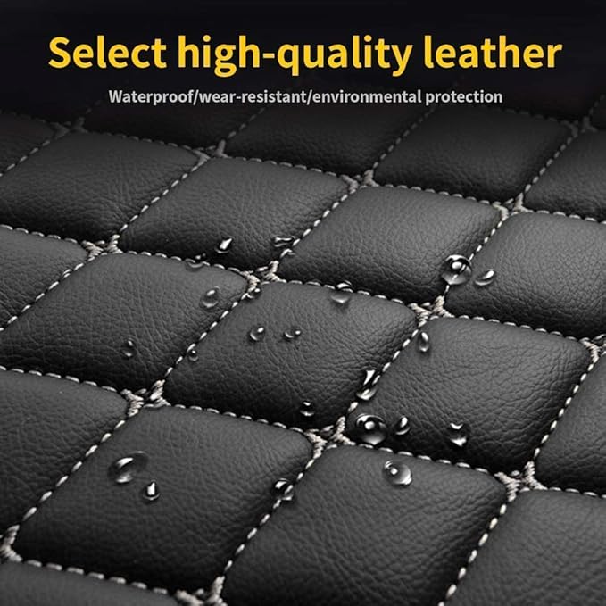 Custom Making Car Floor Mats for 90% Car Model Luxury Leather All Weather Waterproof Anti-Skid Full Coverage Liners (Black White)