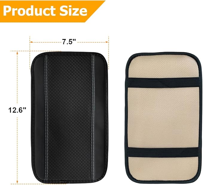 Armrest Pad for Car, PU Leather Auto Center Console Cushion Mat, Four Seasons Automotive Armrest Seat Box Cover, Universal Vehicle Interior Accessories for SUV, Truck, Van (Black/Gray)