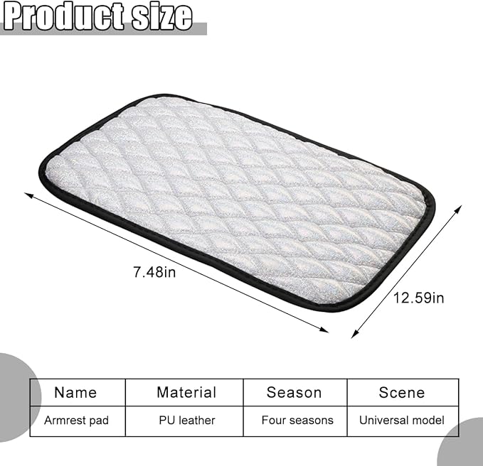 Car Center Console Cover, Soft Comfortable Vehicle Armrest Seat Box Cover Cushion, Wear Resistant Auto Armrest Storage Box Decoration Protector Pad, Universal for Truck SUV Sedan (White)