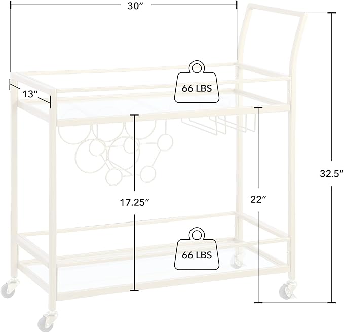 FirsTime & Co. Gold Francesca Bar Cart, 2 Tier Mobile Mini Bar, Kitchen Serving Cart and Coffee Station with Storage for Wine and Glasses, Metal and Glass, Modern