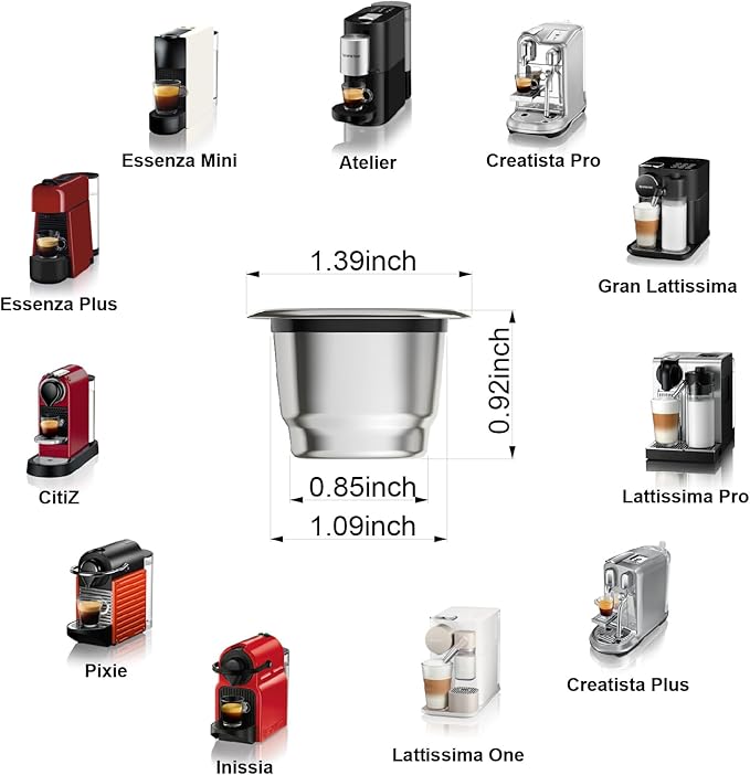 10pcs Reusable Capsules for Nespresso OriginalLine - Refillable Coffee Pods Stainless Steel Cups Compatible for Nespresso OriginalLine Machine (10pods+300Lids)