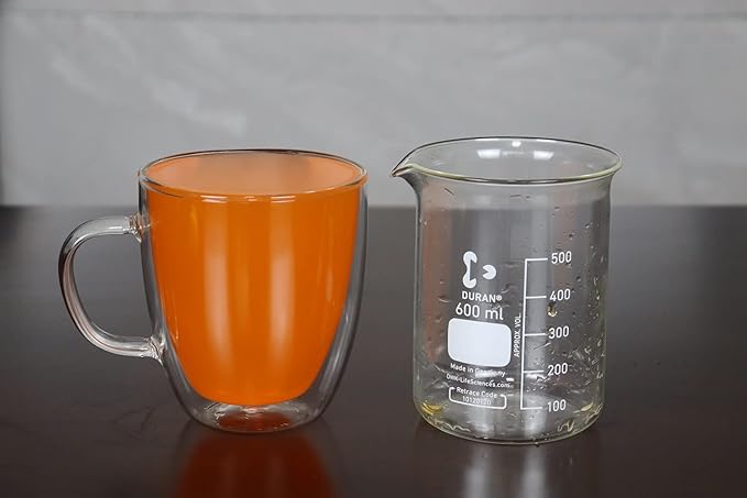Glass Coffee Mug Set of 2 - Double Wall Clear Espresso Cup with Large Handle, Great for Latte, Cappuccino and Juice, 19 Ounce (560 ml), BE026