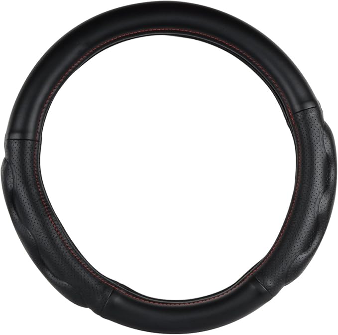 GG Grand General 54054 Deluxe Plus Series 18” Heavy Duty Steering Wheel Cover for Trucks, Buses, RVs and Utility Vehicles, Black w/red stitching