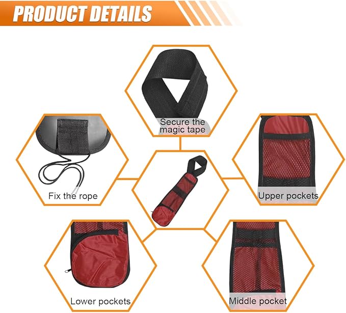 2PCS Front Seat Storage Bag, Multifunctional Seat Hanging Bag Car Mesh Net Pocket Handbag Holder, Multi-Pocket Car Seats Side Storage Organizer Holds Mobile Phone Wallet Glasses Fit for Cars (Red)
