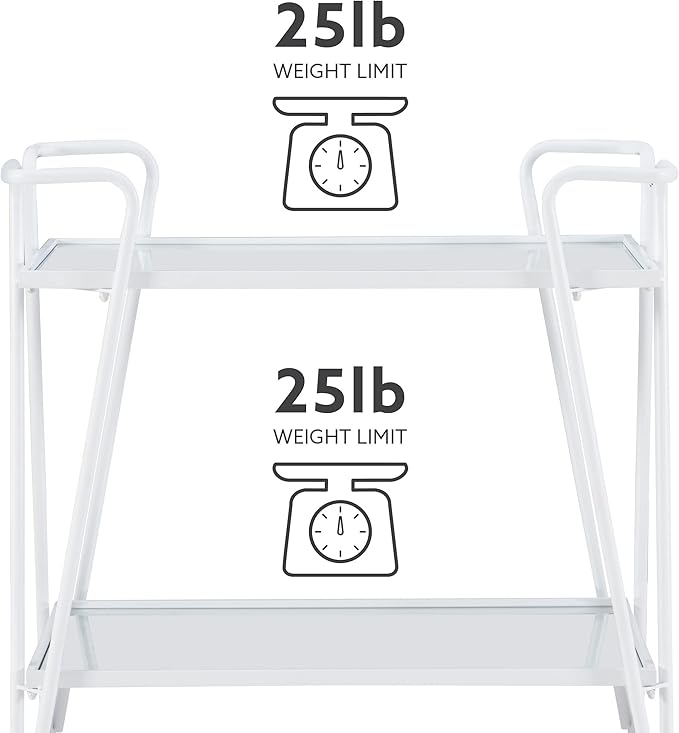 Gina White Mid-Century Bar Cart with Mirrored Shelves and Locking Wheels by Linon