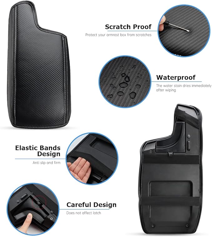 INTGET Car Center Console Armrest Cover for Subaru Crosstrek Accessories 2018-2022 2023 Impreza 2017-2023 Leather Arm Rest Box Lid Cover Seat Protector (Black with Carbon Fiber Texture)