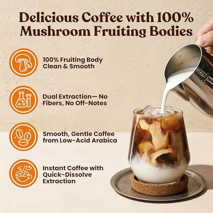 Venture Pal 4800mg Mushroom Coffee with 12 Adaptogenic Mushrooms, Lion's Mane, Cordyceps, Turkey tail, Reishi, Ashwagandha & Probiotics, Instant Coffee for Focus, Digestion & Immunity