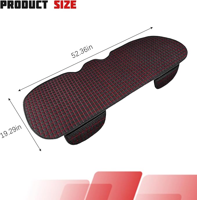 Car Back Seat Cover, Long Bottom Vehicle Rear Seat Protector with Storage Pockets, Breathable Linen Automotive Backseat Bench Cushion Pad Accessories, Universal for SUV Trucks (Black/Red)