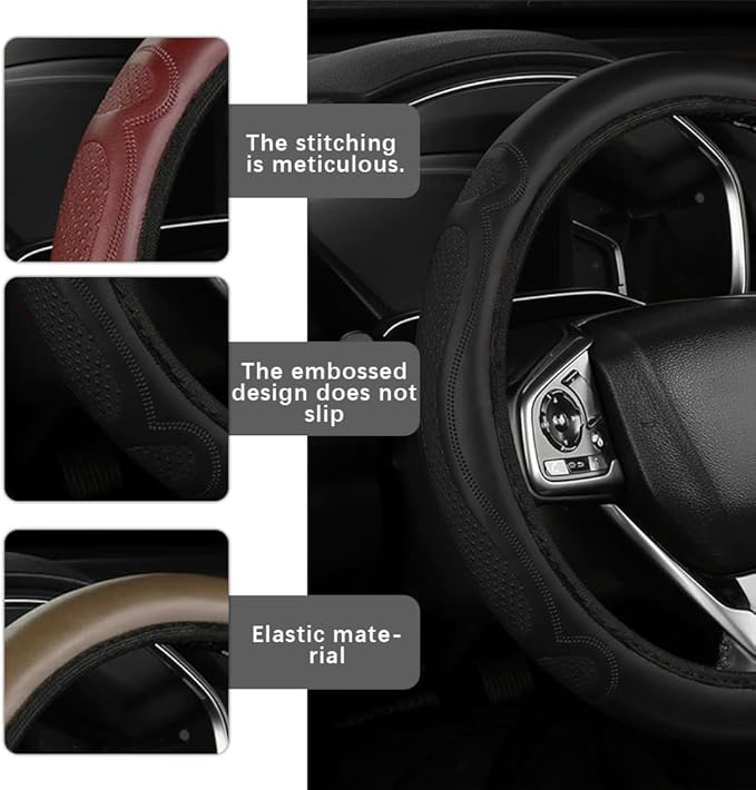 Car Steering Wheel Cover, Steering Wheel Accessories, Breathable Microfiber Leather Auto Wheels Protector, Universal 15 Inch Anti-Slip Protector Car Accessories for SUV Sedan Truck (Black)