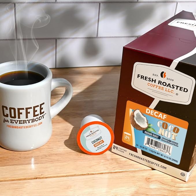 Fresh Roasted Coffee, Decaf Coconut, Flavored Coffee Pods, 24 Count