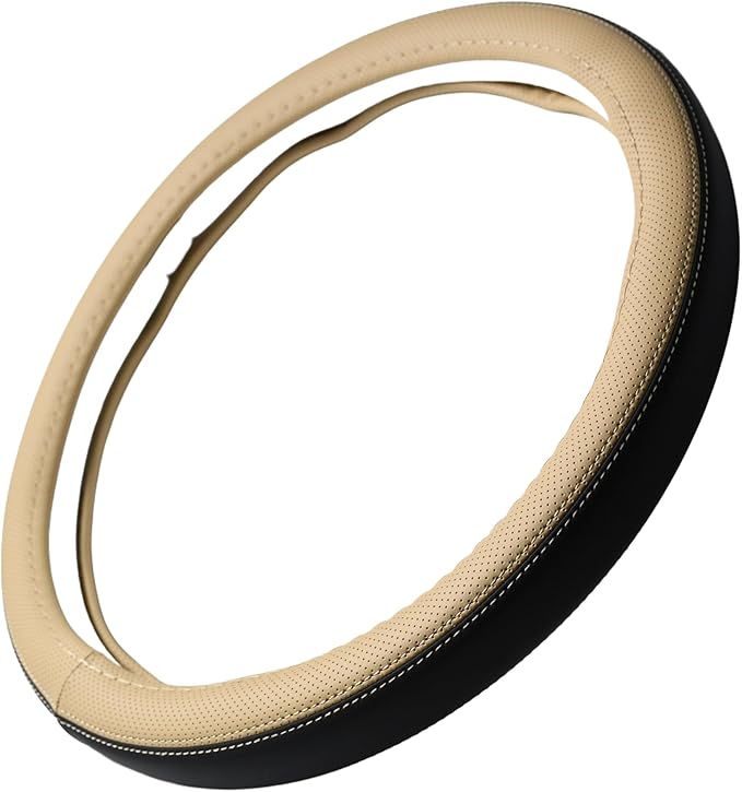 Nappa Napa Leather & Stitched Perforated Leather Steering Wheel Cover with Rubber Shaping Interior for Volvo XC60 XC90 XC40 S60 V60 C40 14½ to 15 inches SW