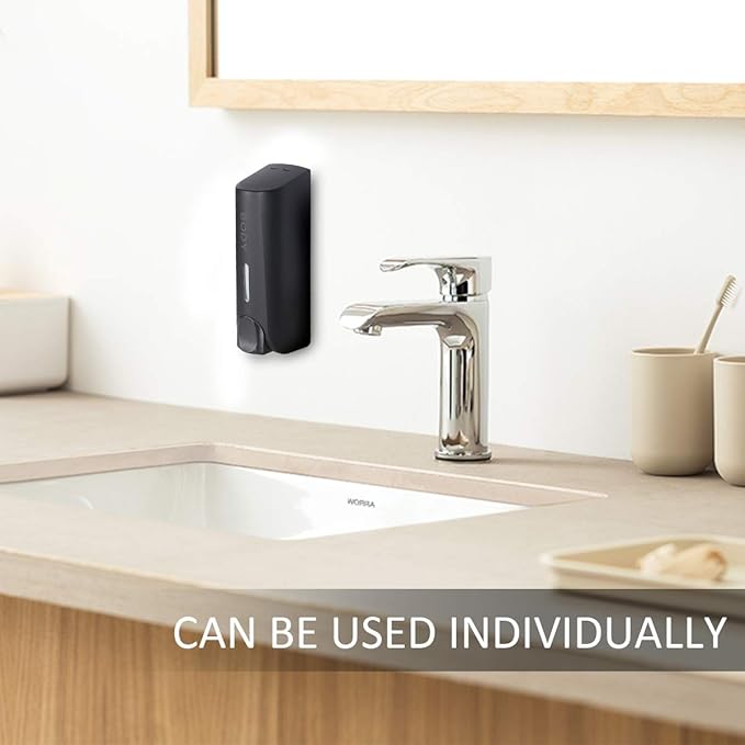 Chamber Shower Soap Dispenser Trio Wall Mounted Shampoo and Conditioner Dispenser Set, No Drill for Bathroom Hotel, Black