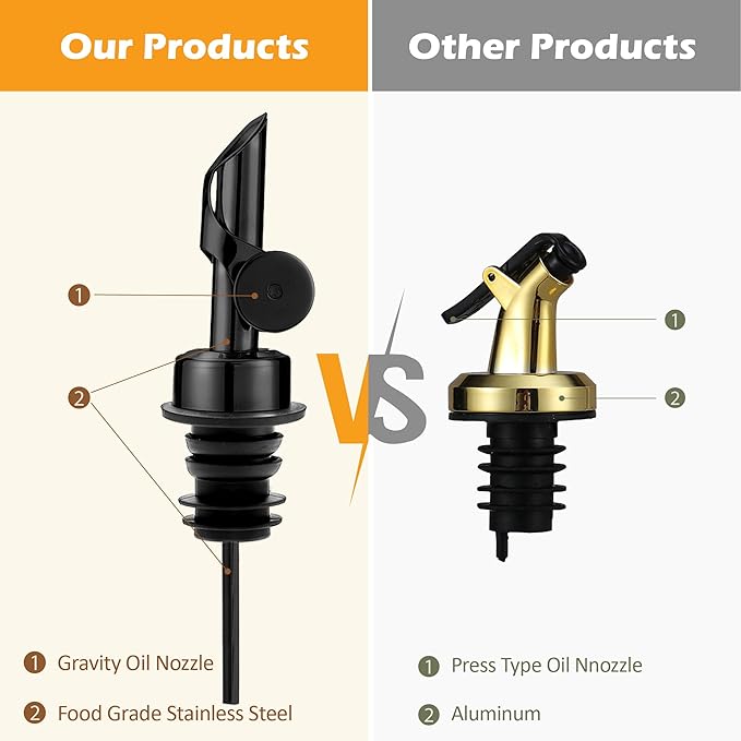 Glass Olive Oil Dispenser Bottle Small, 6.5 Oz/ 200 ml Coffee Simple Syrup Bottles with Black Metal Pour Spout, Funnel, Measuring Cup, Oil and Vinegar Bottle for Kitchen (2 Pack)