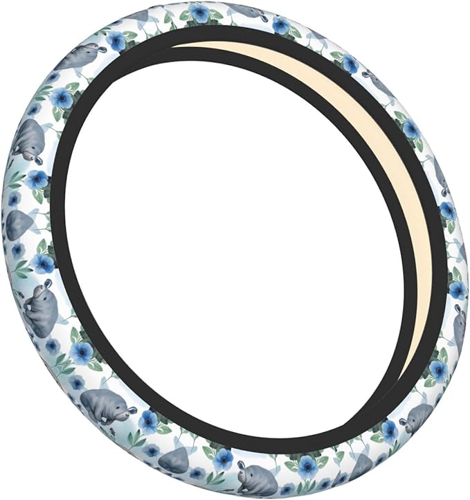 Neoprene Steering Wheel Cover Manatees-Florals Pattern Car Steering Wheel Cover Universal Fit for Most Cars