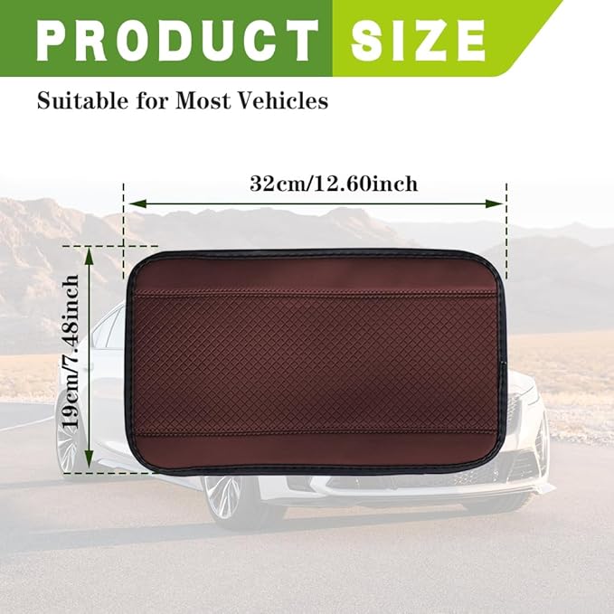Car Center Console Armrest Pad, 12.6X 7.2 Inch PU Leather Waterproof Auto Armrest Seat Box Cover Protector, Car Center Console Cover, Universal Car Interior Accessories for Cars, Trucks, SUVs
