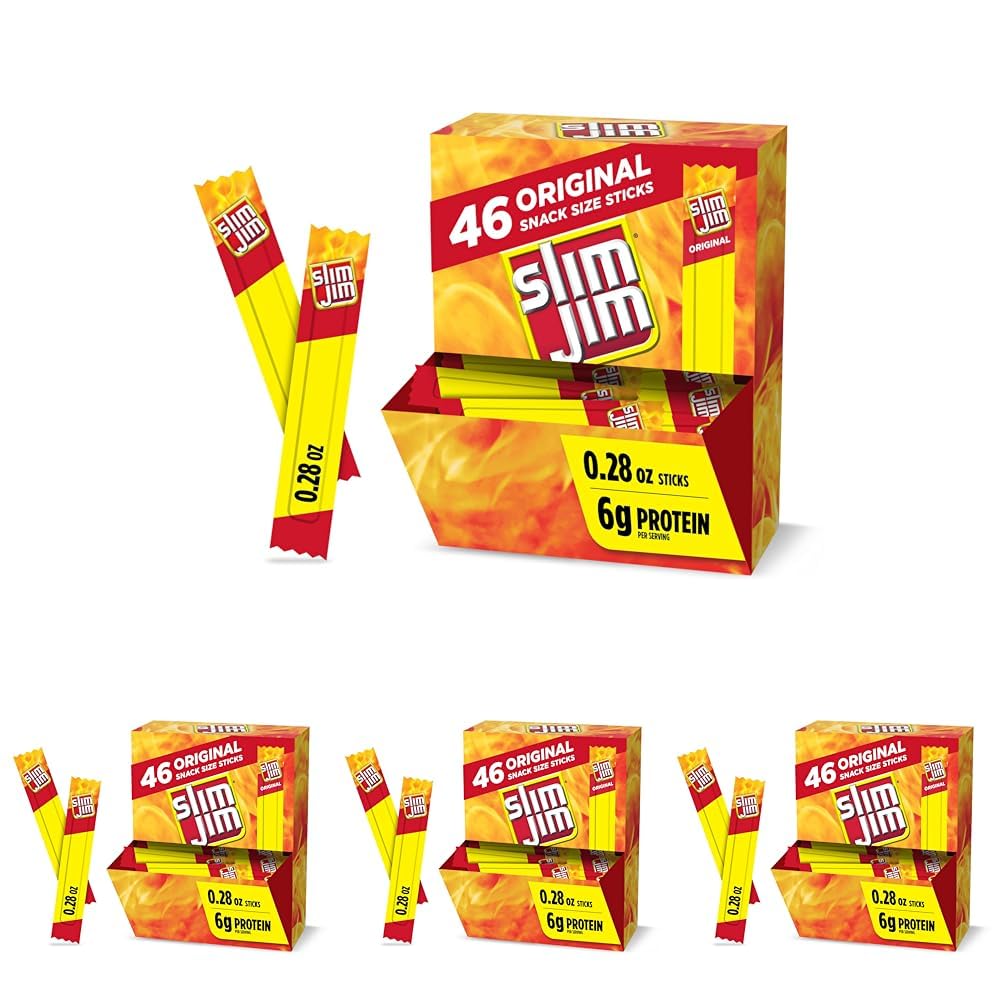 Slim Jim Smoked Meat Sticks, Original Flavor, 6g Protein Per Serving, Snack Size, 0.28 oz. (46 Count)