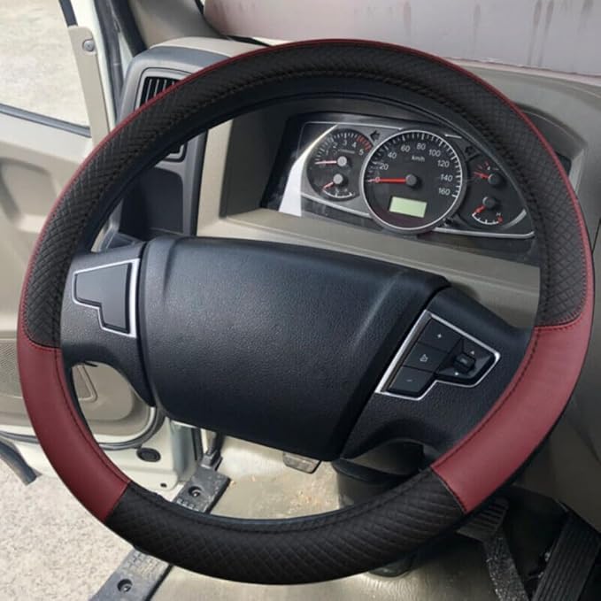 Car Van Semi Truck Trailer Bus Leather Steering Wheel Cover 15" 16" 17" 18" 19" Maximum Grip (Burgundy,50cm/19.5in)