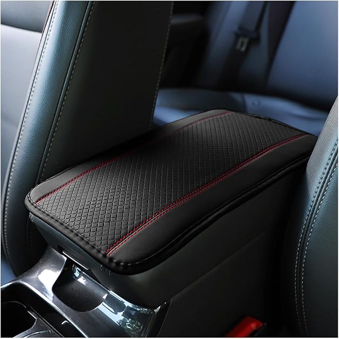 Armrest Pad for Car, PU Leather Auto Center Console Cushion Mat, Four Seasons Automotive Armrest Seat Box Cover, Universal Vehicle Interior Accessories for SUV, Truck, Van (Black/Red)