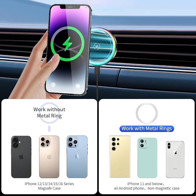Car Magnetic Phone Mount for Toyota Grand Highlander 2024 2025 2026 and Grand Highlander Hybrid 2024-2026 Auto Accessories Best Cellphone Holder Fast 15W Wireless Charger Cell Phones Charging Stand