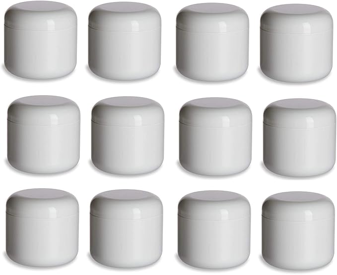 Nakpunar 12 Pcs, 4 Oz White Double Wall Plastic Jars with Dome Lid - Made in USA