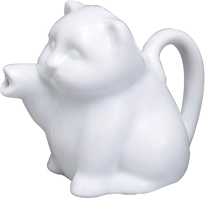 HIC Kitchen Mini Cat Creamer With Handle, Fine Porcelain, 2-Ounce, For Serving Milk, Cream, Syrup, Dressings, And Sauces, Set of 2